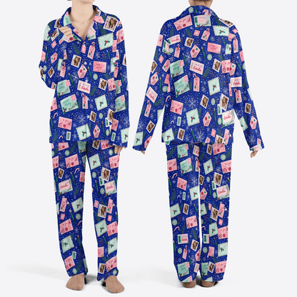 Custom face photo and name holiday letter stamp women Christmas pajamas set, front and back