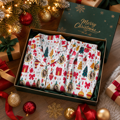 Custom face photo ornament bow gift women pajamas view 4