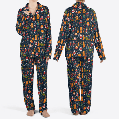 Custom name cats in sweaters women Christmas pajamas set, front and back