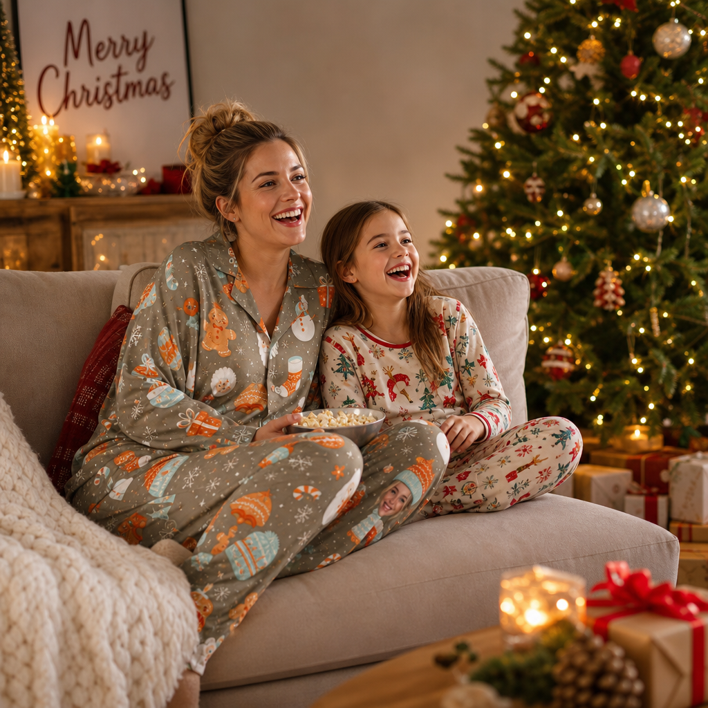 Custom face photo knit beanie face gingerbread women pajamas view 8