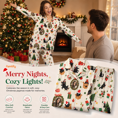 Custom face photo black cat wreath women pajamas view 8