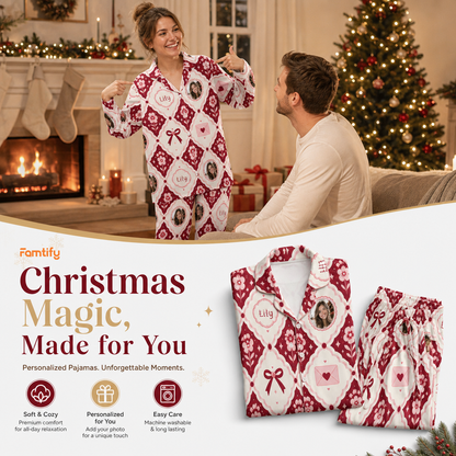 Custom face photo and name diamond bow love letter women pajamas view 3