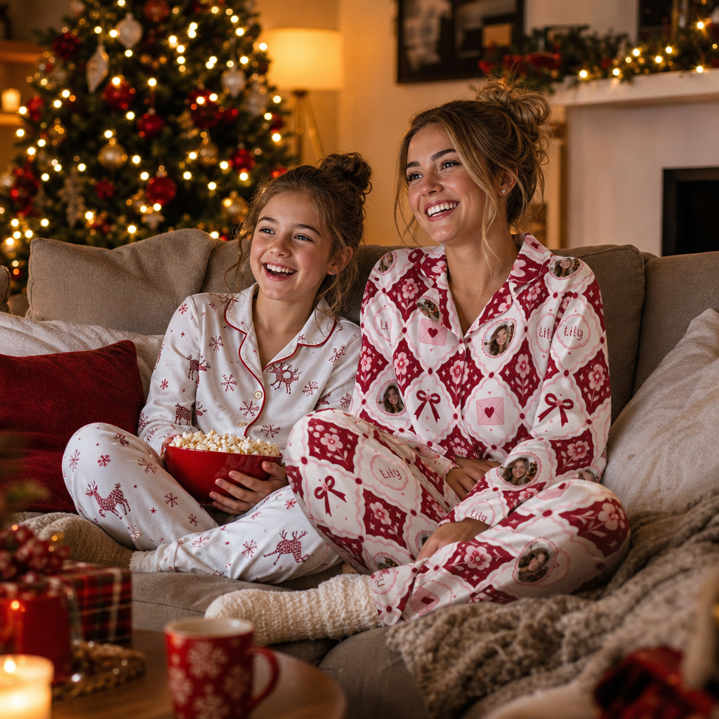Custom face photo and name diamond bow love letter women pajamas view 4