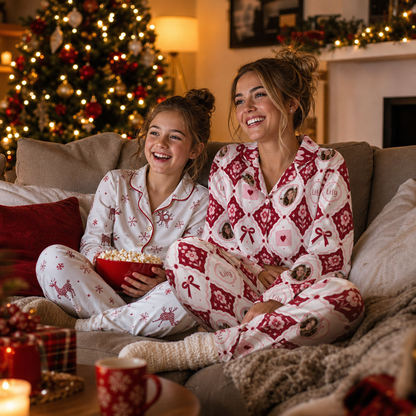Custom face photo and name diamond bow love letter women pajamas view 4