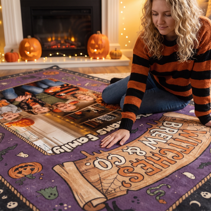 Soft velvet surface of the Personalized Halloween Witches' Brew And Co Custom Photo Rug