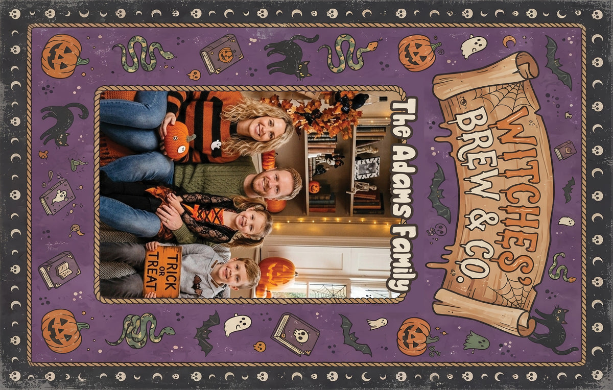 Personalized Halloween Witches' Brew And Co Custom Photo Rug full design view