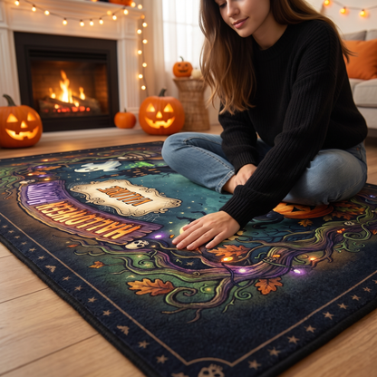 Soft velvet surface of the Personalized Halloween Haunts Moonlit Pumpkin Ghost Rug