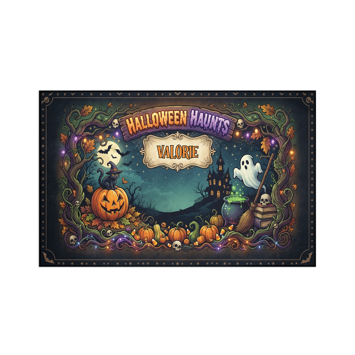 Personalized Halloween Haunts Moonlit Pumpkin Ghost Rug full design view
