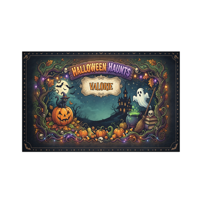Personalized Halloween Haunts Moonlit Pumpkin Ghost Rug full design view