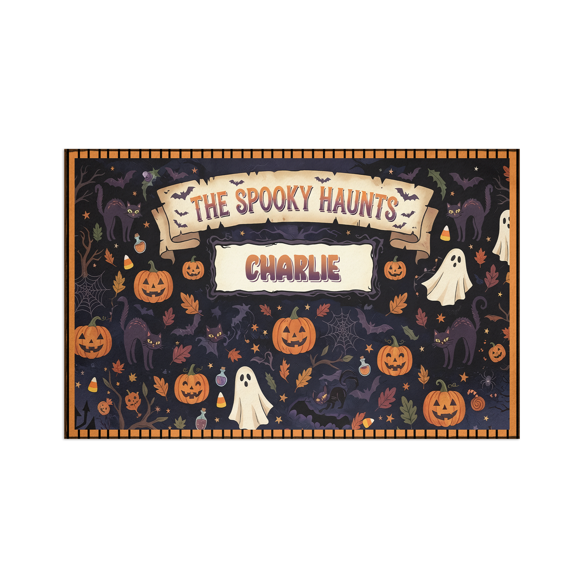 Personalized Halloween The Spooky Haunts Jack O Lantern Ghost Rug full design view