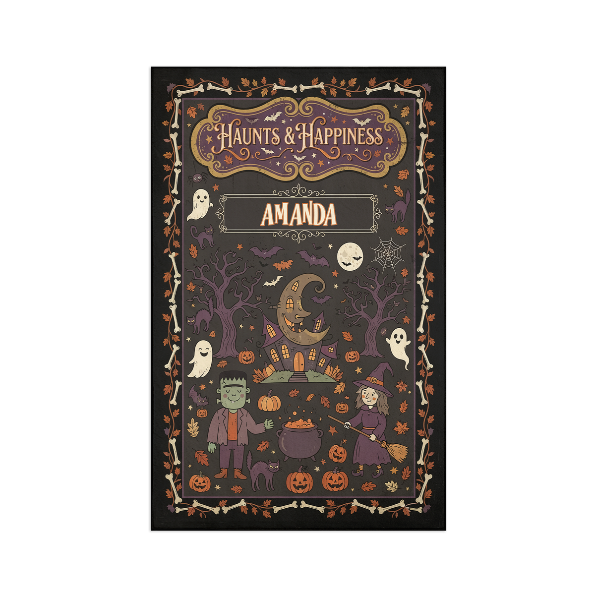 Personalized Halloween Haunts And Happiness Friendly Monsters Rug full design view