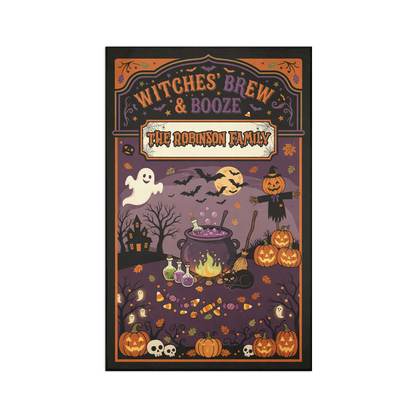 Personalized Halloween Witches' Brew And Booze Cauldron Rug full design view