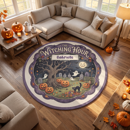 Personalized Halloween The Witching Hour Spooky Tree Round Rug, view 2