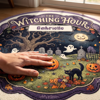 Personalized Halloween The Witching Hour Spooky Tree Round Rug, view 4