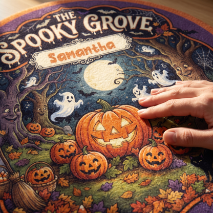 Personalized Halloween The Spooky Grove Ghost Pumpkin Round Rug, view 4