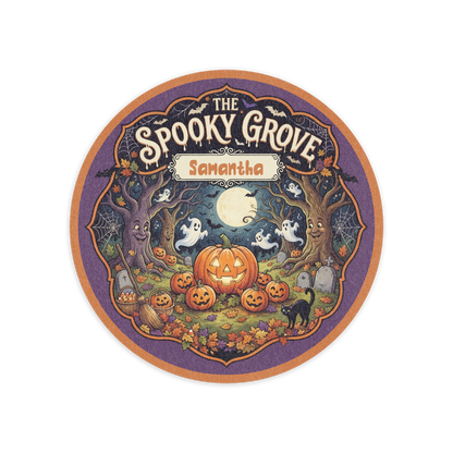 Personalized Halloween The Spooky Grove Ghost Pumpkin Round Rug full design view