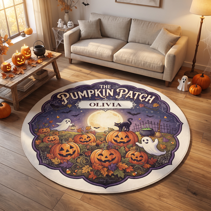 Personalized Halloween The Pumpkin Patch Ghost Black Cat Round Rug, view 2
