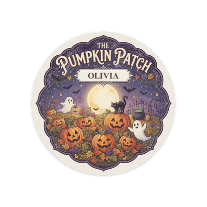 Personalized Halloween The Pumpkin Patch Ghost Black Cat Round Rug full design view