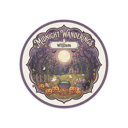 Personalized Halloween Midnight Wanderings Cauldron Pumpkin Round Rug full design view
