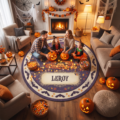 Personalized Halloween Haunted Tree Full Moon Jack O Lantern Round Rug, view 4
