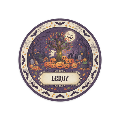 Personalized Halloween Haunted Tree Full Moon Jack O Lantern Round Rug full design view