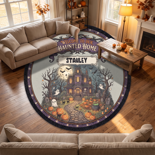 Personalized Halloween Welcome To Our Haunted Home Moonlit Manor Round Rug, view 2