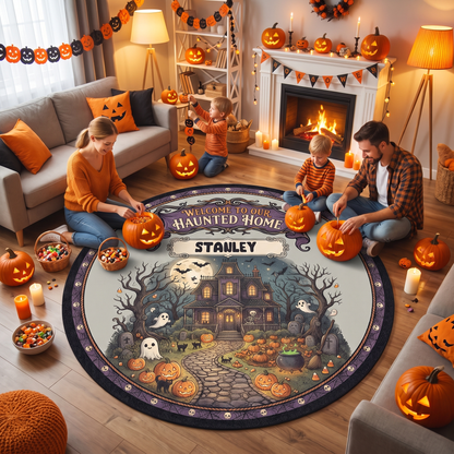 Personalized Halloween Welcome To Our Haunted Home Moonlit Manor Round Rug, view 5