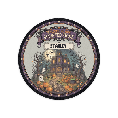 Personalized Halloween Welcome To Our Haunted Home Moonlit Manor Round Rug full design view