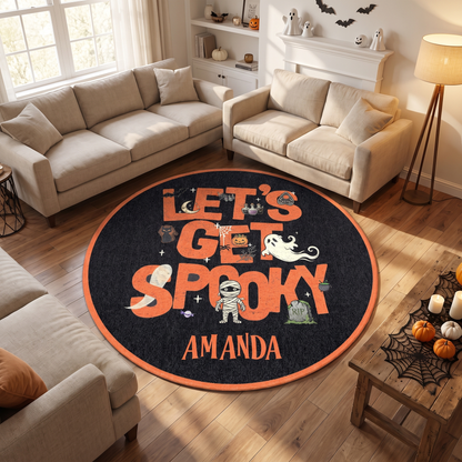 Personalized Halloween Let's Get Spooky Mummy Ghost Round Rug, view 2