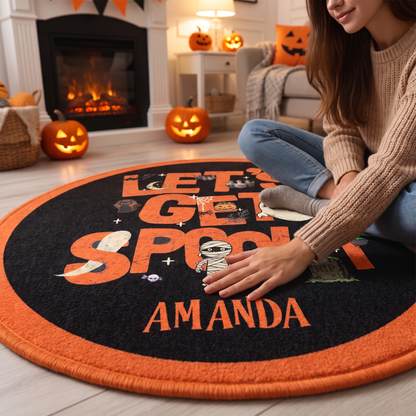 Personalized Halloween Let's Get Spooky Mummy Ghost Round Rug, view 3
