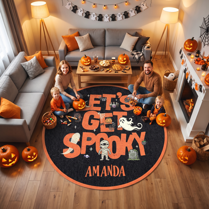 Personalized Halloween Let's Get Spooky Mummy Ghost Round Rug, view 5