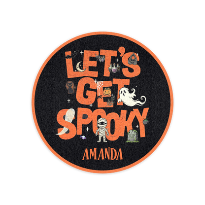 Personalized Halloween Let's Get Spooky Mummy Ghost Round Rug full design view