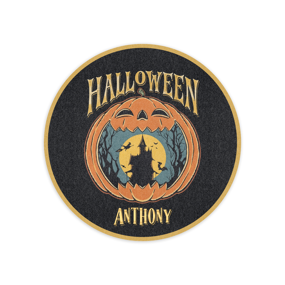 Personalized Halloween Haunted Castle Harvest Moon Round Rug full design view