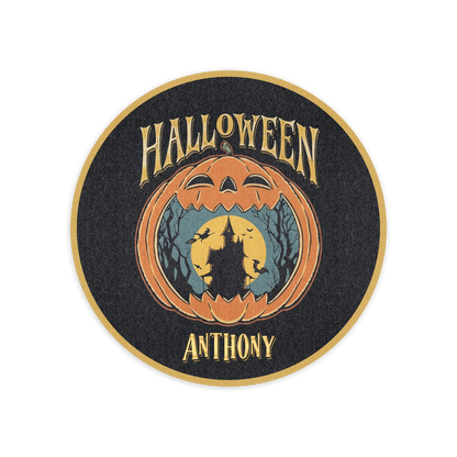 Personalized Halloween Haunted Castle Harvest Moon Round Rug full design view
