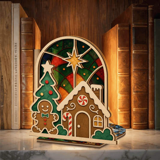 Christmas gingerbread house suncatcher candle holder side view