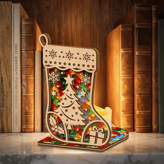 Christmas stocking suncatcher candle holder side view