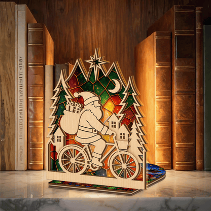 Christmas Santa bicycle suncatcher candle holder side view