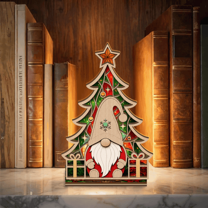 Christmas gnome and tree suncatcher candle holder with gift boxes