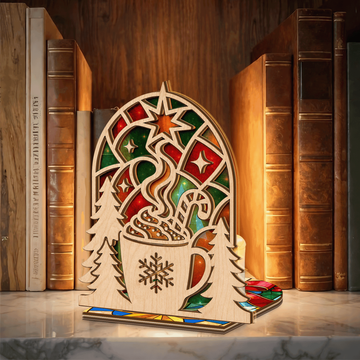 Christmas hot cocoa suncatcher candle holder side view