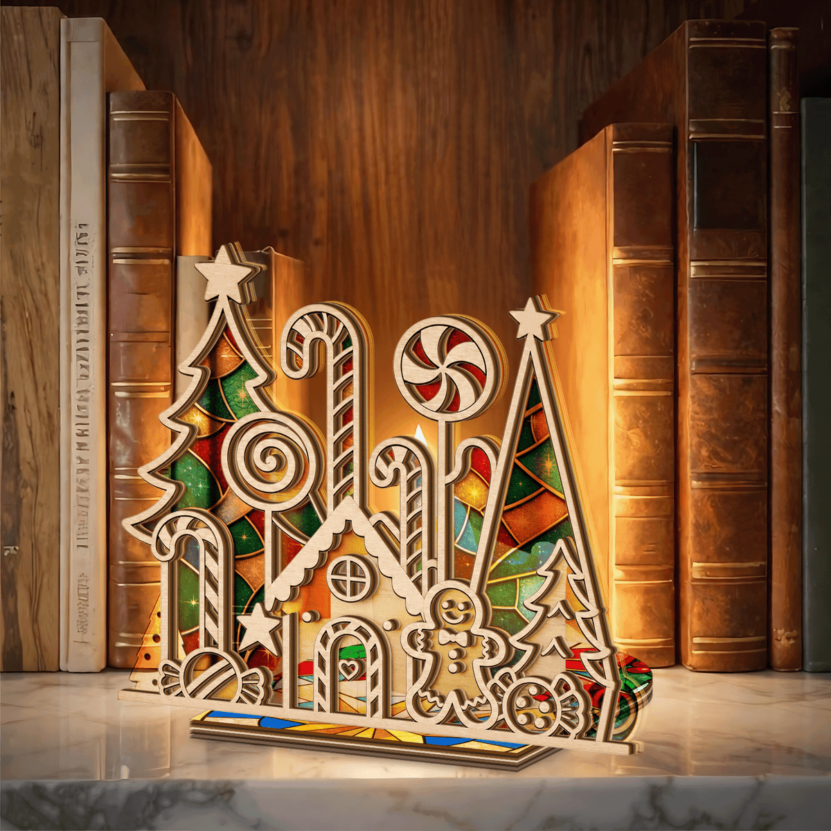 Christmas candy land suncatcher candle holder side view