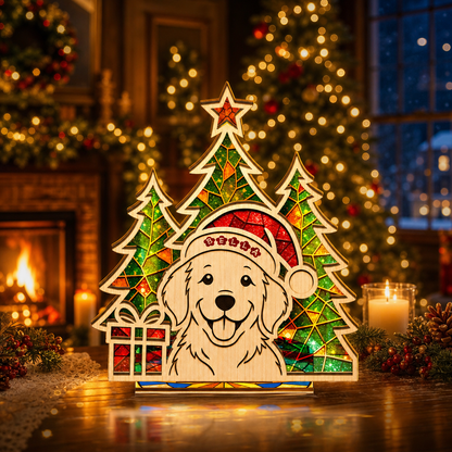 Personalized pet name suncatcher candle holder glowing on holiday table