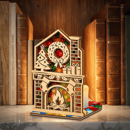Christmas fireplace mantel suncatcher candle holder side view