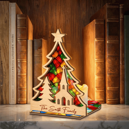 Personalized tree family name suncatcher candle holder side view