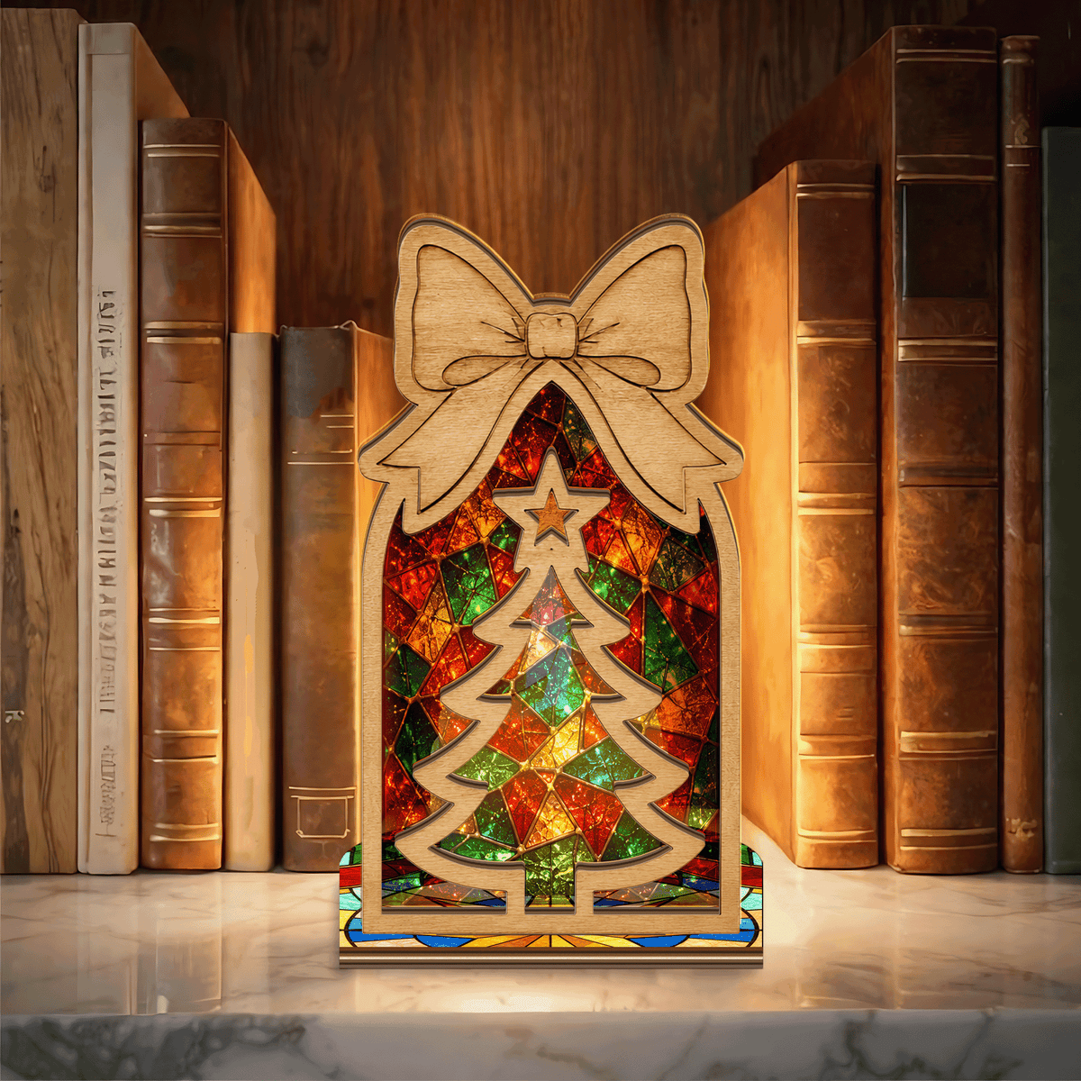 Christmas bow tree arch suncatcher candle holder with star topper