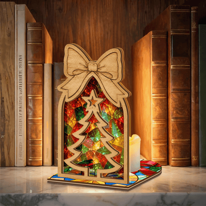 Christmas bow tree arch suncatcher candle holder side view
