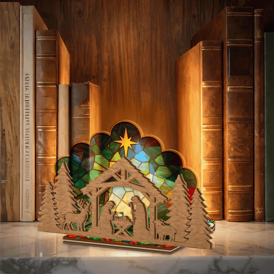 Christmas scalloped nativity suncatcher candle holder side view