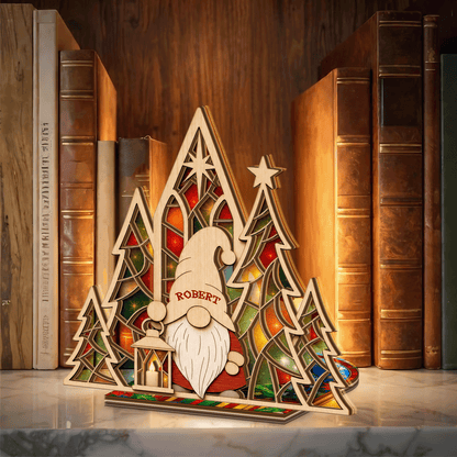 Personalized gnome name suncatcher candle holder side view