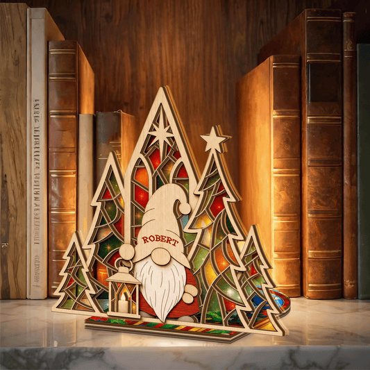 Personalized gnome name suncatcher candle holder side view