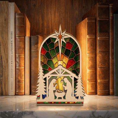 Christmas arched nativity suncatcher candle holder with radiant star