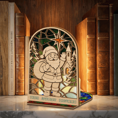 Personalized Santa family name suncatcher candle holder side view